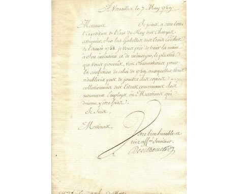 SILHOUETTE ÉTIENNE DE: (1709-1767) French Ancien Régime Controller-General of Finances under King Louis XV. L.S., De Silhouet