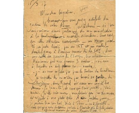 RAVEL MAURICE: (1875-1937) French Composer. A very good A.L.S., `Maurice Ravel´, signed twice, signing also to the verso `Con
