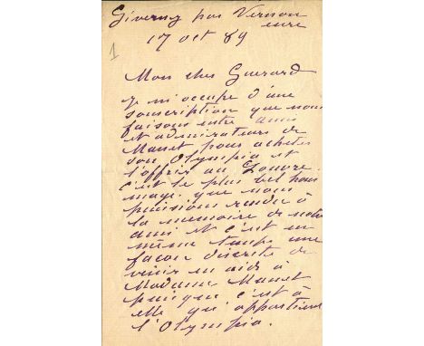 MONET CLAUDE: (1840-1926) French Impressionist painter. An excellent A.L.S., Claude Monet, two pages (written to the first an