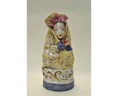 Bisque Glazed Porcelain, hand created, hand painted by Bolesaw Cybis. Early and Rare featuring a Lady Figurine Bust fully cov