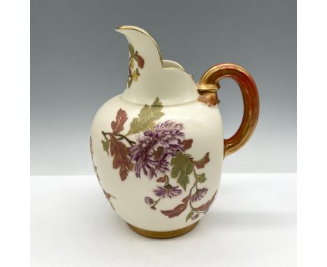 Creamy porcelain with colorful, hand painted floral and vine design. Colored in blue, yellow, green and red with gilt accents