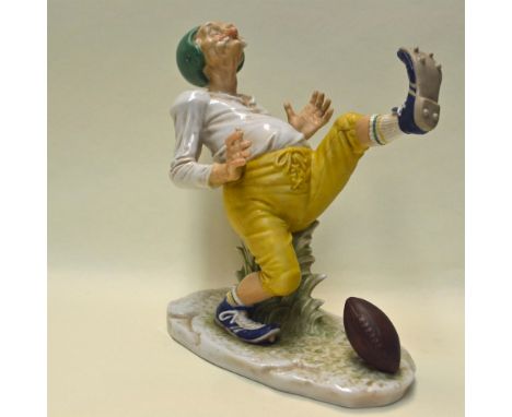 Glazed Porcelain Decorated, hand created, hand painted by Artist Stefani. Featuring "The Duffer" # 11 Football Kicker. Excell