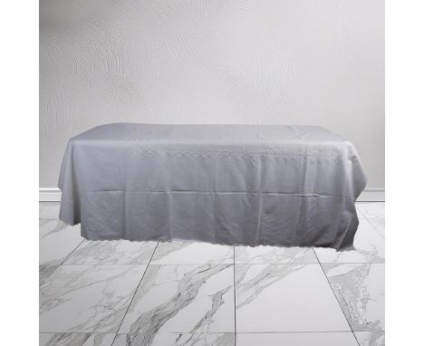 Elegant, lightweight blanket cover in creamy white with embroidered design and scalloped edges. Popy Pratesi Made in Italy ta