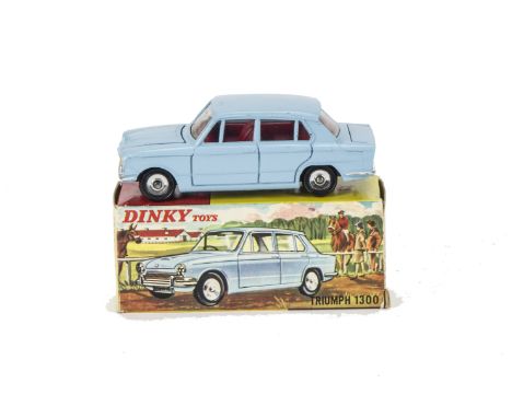 A Dinky Toys 162 Triumph 1300, light blue body, red interior, spun hubs, in original box, E, box VG 