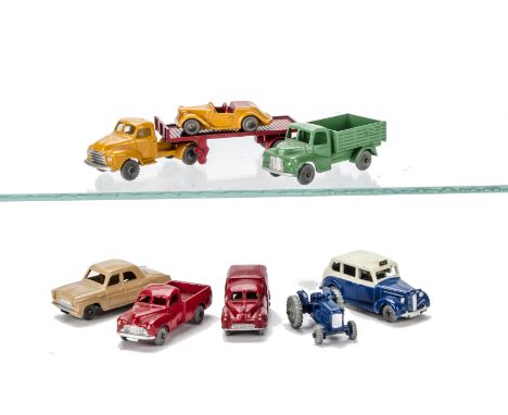 Dublo Dinky Toys, 061 Ford Prefect, 062 Singer Roadster, 064 Austin Lorry, 065 Morris Pick Up, 067 Austin Taxi, 068 Royal Mai