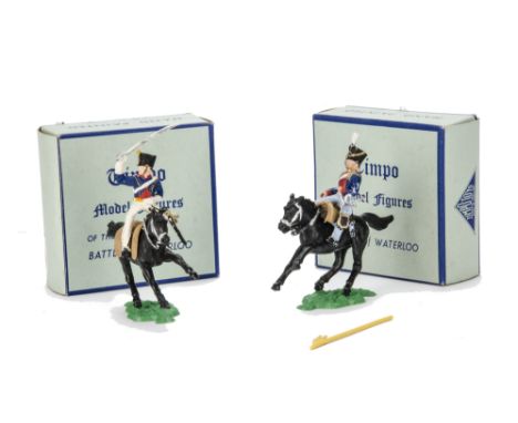 Timpo solid plastic boxed Waterloo No. 3111 British Army Lancer and Prussian Lancer, G-VG, with faults (2) 3111 British Lance