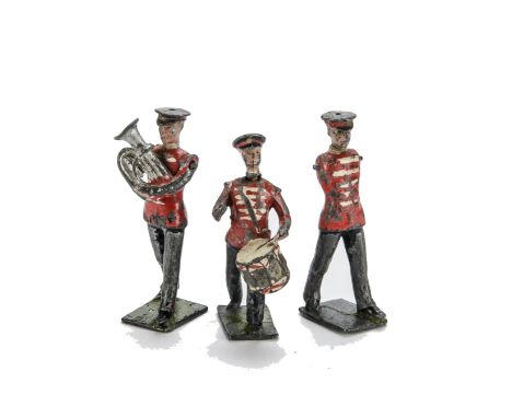 Britains  Salvation Army bandsmen (3), 1 F, 2 P,  1 missing arms, boy drummer with loose head and missing hand, euphoniumist 