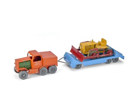 A Moko Lesney Large Scale Prime Mover 'British Road Services', comprising orange tractor with green engine covers, blue trail