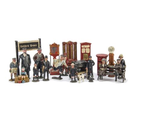 Lot of lead Railway series figures (25) and accessories by Hilco and Pixyland, including porters, children, cat and dog, vend