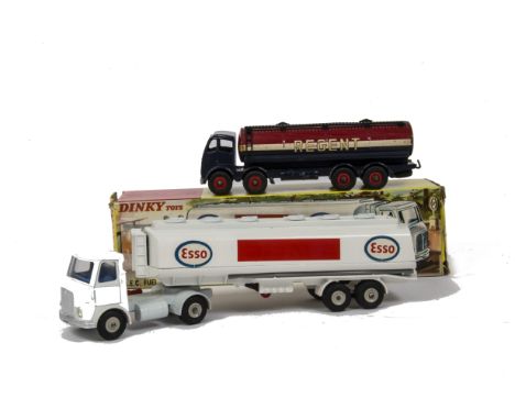 Dinky Toy Petrol Tankers, 945 A.E.C Fuel Tanker Esso, white body, blue interior, grey plastic hubs, in original box, loose 94