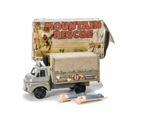 Wells-Brimtoy No.9/620 RAF Mountain Rescue Truck, grey, plastic upper cab, tinplate body, simulated canvas tilt, friction dri