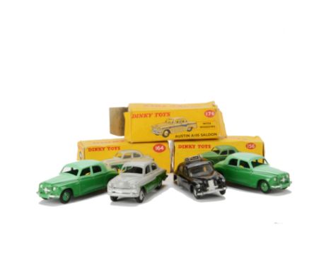 Dinky Toy Cars, 156 Rover 75 Saloon, two-tone green body, 164 Vauxhall Cresta Saloon, grey upper, green lower body, in origin