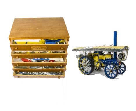 A 1980 Meccano Traction Engine made from a No 10 Set with original Meccano Chest of Drawers and additional items,  a very wel