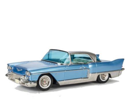 A Marusan Cadillac Eldorado Brougham, modern large scale tinplate friction drive model, light metallic blue body, in box inco
