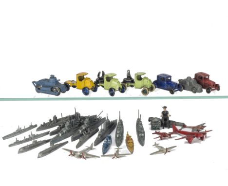 Early Diecast, Aeroplanes & Model Ships, including Johillco Army Renault Tank, Dinky Toys Hawker Hurricane (2), Medium Bomber