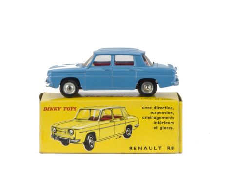 A French Dinky Toys 517 Renault R8, blue body, red interior, spun hubs, in original box, E, box E 