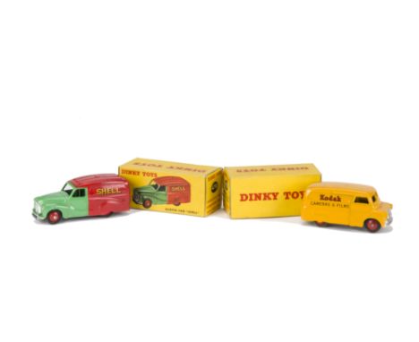 A Dinky Toys 470 Austin A40 Van 'Shell BP', red/green body, red ridged hubs, 480 Bedford 'Kodak' Van, yellow body, red ridged