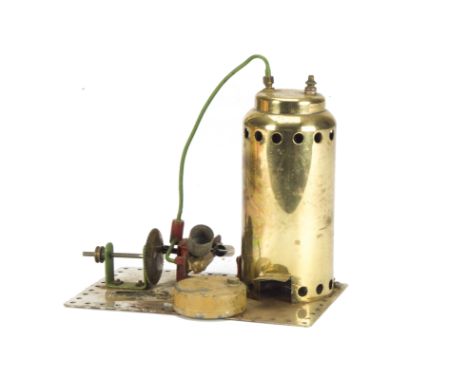 An early Wormar for Meccano Live  Steam Engine, comprising vertical boiler with twin cylinders  and line shaft on unpainted m
