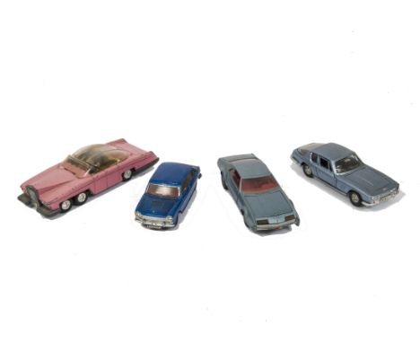 Dinky Toys  and Tekno Cars, Dinky 188 Jensen FF, Austin 1800 in blue and Lady Penelope's FAB 1, Tekno Toronado Oldsmobile, in