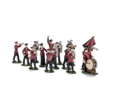 Wend al marching Salvation Army band including static bass drummer,  VG (19 inc flag, drum and stand),  