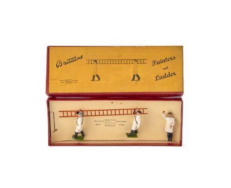 Britains set 1495 Painters and Ladder, restrung in original illustrated box, VG in VG box, 