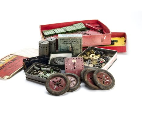 Large Quantity Of Loose Early Meccano, including Fan, Clockwork Motor in original boxes, loose Ball Thrust Bearing, Sprocket 