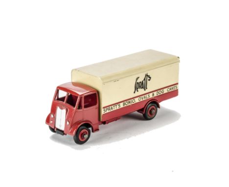 A Dinky Supertoys 917 Guy 'Spratts' Van, 2nd type red cab, chassis and hubs, cream/red van body, VG, flatspots on one tyre, c