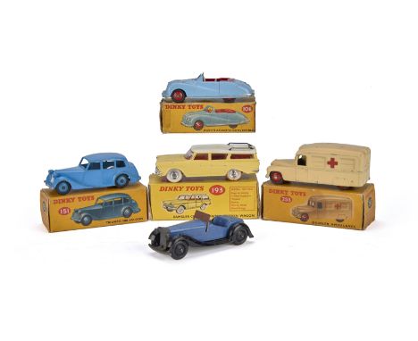 Dinky Toys 151 Triumph 1800 Saloon, mid-blue body and hubs, 253 Daimler Ambulance, 193 Rambler Cross Country Station Wagon, 1