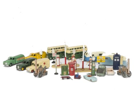 Dinky Toy Commercials & Other Diecast, including 29c Double Decker Bus, 3rd type, green lower deck, cream upper, 'Dunlop' adv