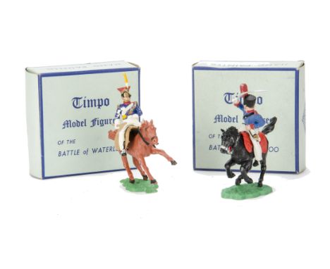 Timpo solid plastic boxed Waterloo No. 3310 French Army Guard Officer and 3311 French Army Lancer, G-VG, with faults (2) 3310