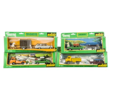 Solido Coffret Touring Sets, No.620 Highway Breakdown, No.616 Break Peugeot 504 With Horse Box, No.619 Holidays, No.617 Winte