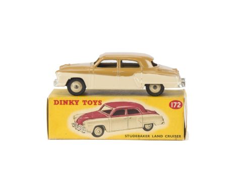 A Dinky Toys 172 Studebaker Land Cruiser, lowline version, beige lower body, tan upper body, beige hubs, in original box, E, 