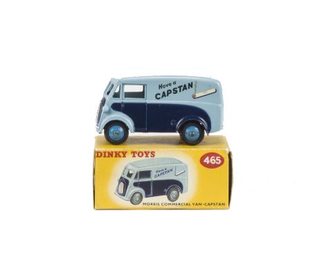 A Dinky Toys 465 Morris 'Capstan' Van, light and dark blue body, mid-blue hubs, 'Have A Capstan' decal, in original box, E, b