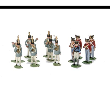 Timpo solid plastic West Point Cadets (17), and Waterloo Infantry (19), 13 F-G, balance P, (36) WPC 8 stand unaided, though b