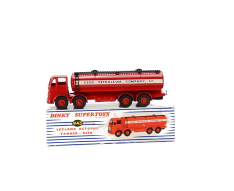 A Dinky Supertoys 943 Leyland Octopus 'Esso' Tanker, dark red body and grooved hubs, red tinplate tank, 'Esso' decals, in ori
