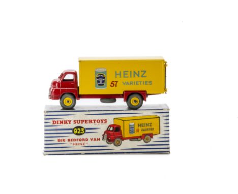 A Dinky Supertoys 923 Big Bedford 'Heinz' Van, red cab and chassis, yellow back and grooved hubs, 'Baked Beans Can' picture, 