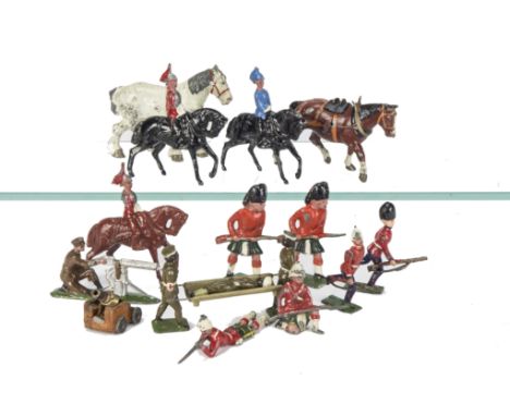 Hilco and other makers lead soldiers including Hilco Abyssinian stretcher team, 70mm Scot at ready (5), kneeling, lying, firi