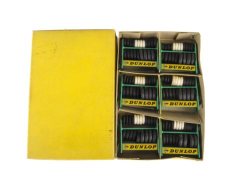A Dinky Toys 786 Tyre Racks With Tyres Trade Box, containing six green 'Dunlop' tyre racks all complete with original tyres, 