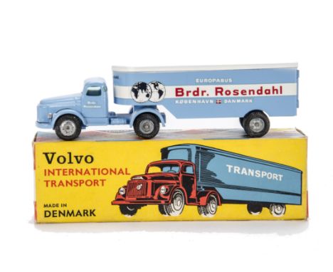 A Tekno 435 Volvo International Transport Lorry 'Brdr Rosendahl', light blue cab and trailer, white roof, bare metal hubs, in