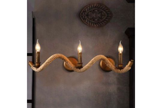 2 New Unique Vintage Style Retro Rope 3 Bulb Vanity Light Fixture Rope 3 Bulb Vanity Light Fixture