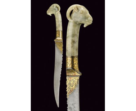 A knife with stone hilt, dating: 20th Century, provenance: India, dating: 20th Century, provenance: India, Slightly-curved, s