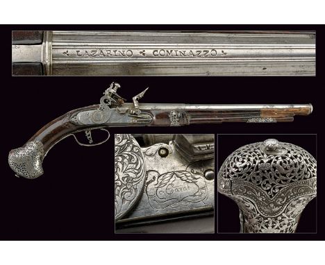 A fine and early flintlock pistol by Carat, dating: last quarter of the 17th Century, provenance: Brescia, dating: last quart