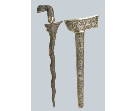 A kris, dating: circa 1900, provenance: Indonesia, dating: circa 1900, provenance: Indonesia, Undulated blade made of pamor, 
