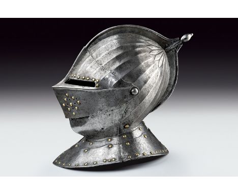 A closed helmet, dating: early 17th Century, provenance: France, dating: early 17th Century, provenance: France, Large, two-h