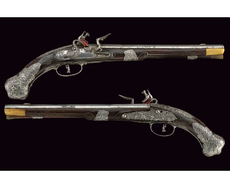 A superb pair of flintlock pistols by Pietro Mana, dating: last quarter of the 17th Century, provenance: Brescia, dating: las
