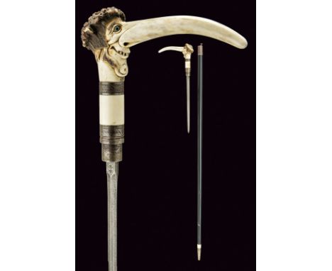 A fine sword stick with carved handle, dating: 19th Century, provenance: Germany, dating: 19th Century, provenance: Germany, 