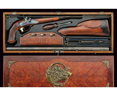 A case with Forsyth type pistol convertible to a gun (replica), dating: 20th Century, provenance: Germany, dating: 20th Centu