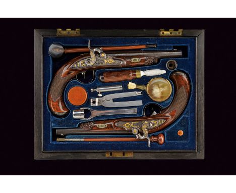 A rare and fine pair of cased percussion pistols by Jacob Kuchenreuter, dating: mid-19th Century, provenance: Bavaria, dating