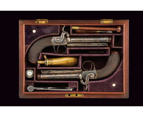 A cased pair of percussion pistols by James Bryce, dating: mid-19th Century, provenance: England, dating: mid-19th Century, p