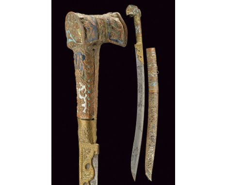 An interesting yatagan with enameled decoration, dating: 19th Century, provenance: Turkey, dating: 19th Century, provenance: 